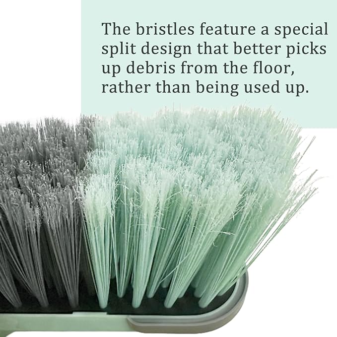 Indoor Broom Soft Bristle Brooms - Brooms for Sweeping Indoor Pet Hair, House Broom for Cleaning Hardwood, Tile, and Decking Surfaces Across.（Green）