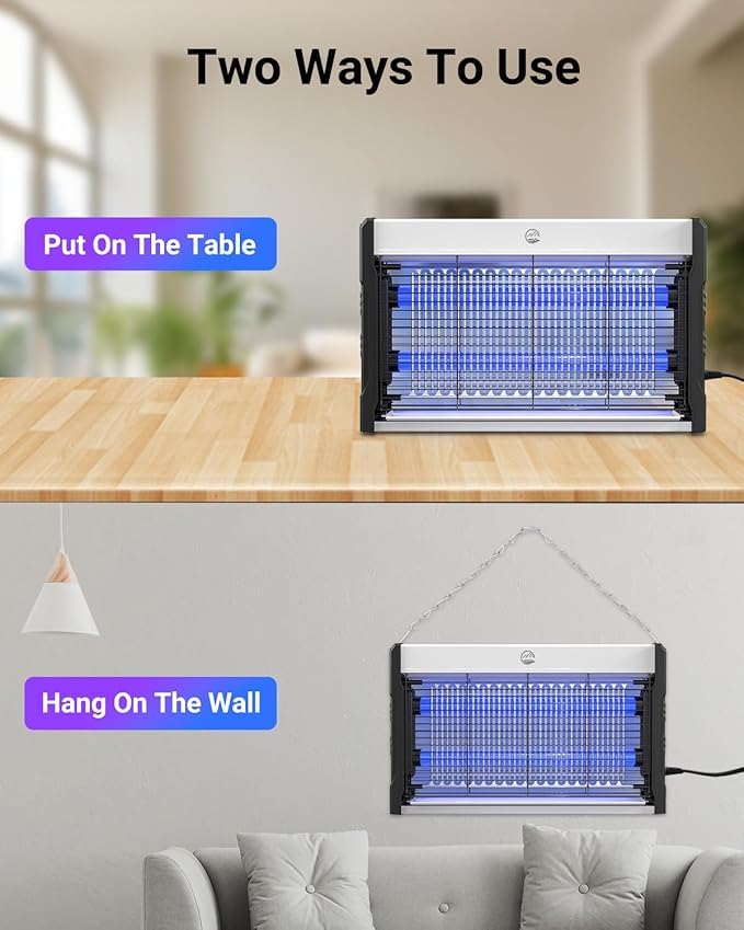 Electric Bug Zapper, 3000V High Voltage Indoor Mosquito Zapper, Powerful Hangable LED Bug Zapper for Fly, Mosquito, Moth, Gnat, Trap with Removable Washable Tray for Home Patio Backyard