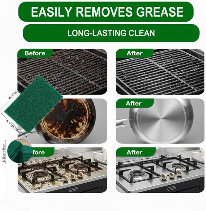 6-Pack Heavy-Duty Scouring Pads, Power Scrub Multi-Surface Scratch-Free 6"x4" in for Kitchen, Bathroom, Grill & Oven Racks