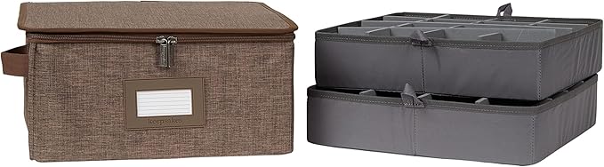 Covermates Keepsakes - Adjustable Zip-Top Storage Box - Configurable FlexGrid Compartments - Heavy Duty Polyester- Reinforced Handles - Stackable Design - Indoor Storage, Brown Heather