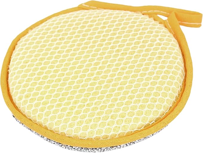 LOLA Round N' Round Wonder Non-Scratch Scouring Pad, 1 Count, Metallic on One Side, Nylon Net Sponge On Other Side, Hang Hole, Assorted Colors