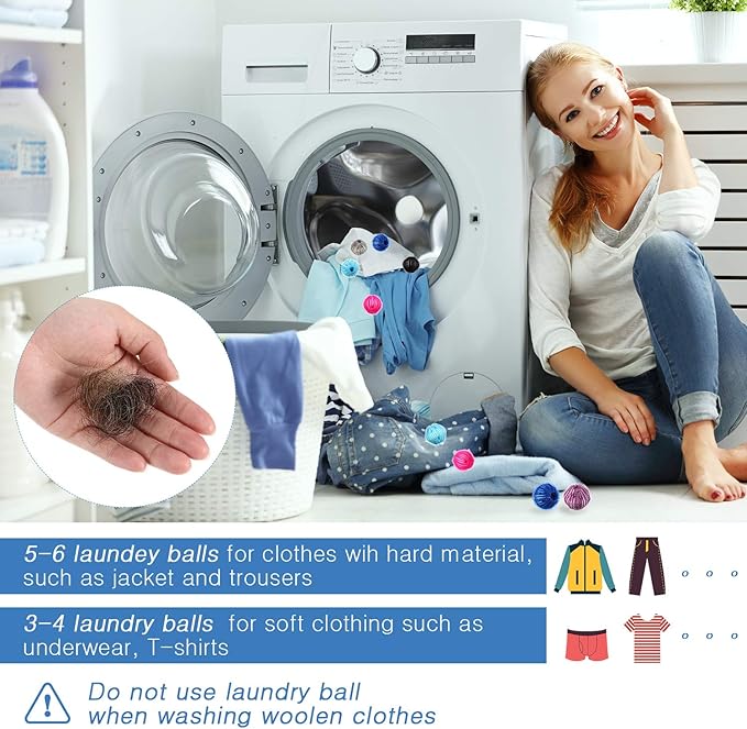 Blulu 18 Pieces Pet Hair Remover for Laundry Dryer Balls Reusable Washing Machine Hair Catcher Pet Dog Cat Catcher Lint Remover (Light Blue,Blue,Grey,Black,Purple,Rose Red)