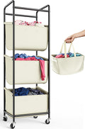 Moforoco Vertical Laundry Sorter 3 Section with Removable Bag, Laundry Hamper with Wheels, 120 L Rolling Laundry Baskets organizer for Bathroom, Apartment, Dorm Room, Beige