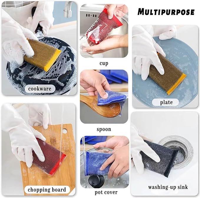 Steel Wool Scrub Sponges – Non-Scratch Microfiber Kitchen Scrubbers for Pots, Pans, and Household Cleaning – Heavy-Duty, Reusable Sponges (Yellow)