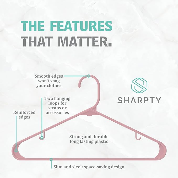 Sharpty Plastic Hangers Clothes Hangers for Clothing, Closet, Coats & Shirts - Durable & Space Saving - for Everyday Standard Use, Room Essentials & Basics - 20 Pack - Pink