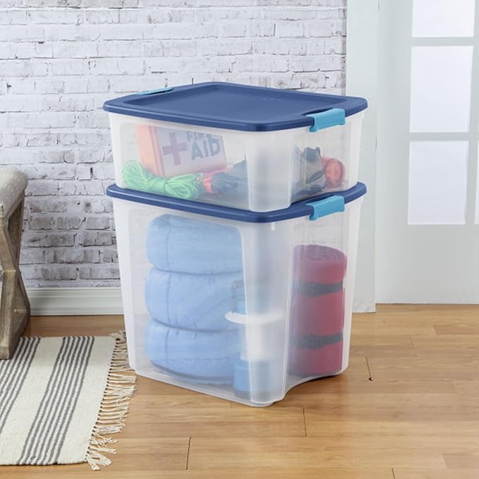 Sterilite 4-Pack Latch and Carry, Clear Plastic Storage Bins with Latching Lids and Full-Grip Handles, 27 Gallon