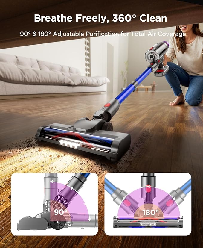 Cuzmok Cordless Stick Vacuum Cleaner for Home: Power Suction Vacuum Tangle-Free Lightweight Design & 2600mAh Detachable Battery Up to 50mins Runtime for Pet Hair Carpet Hardwood Floor