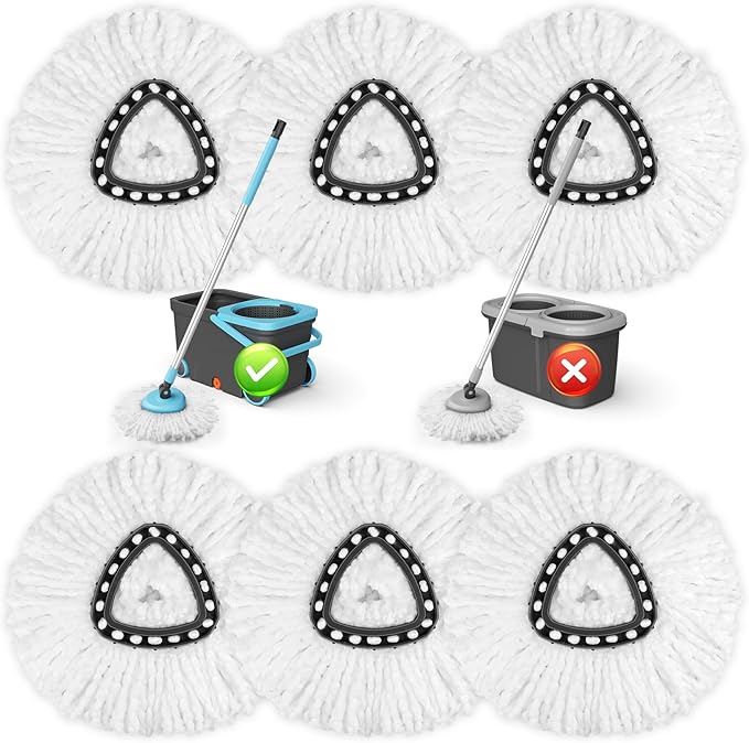 JTIEO 6 Pack Spin Mop Head Replacement Compatible with O-Cedar EasyWring Spin Mop System, Microfiber Mop Heads Replacements, Machine Washable & Easy to Replace