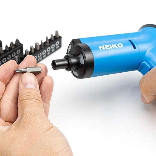 NEIKO 10580A Electric Screwdriver, 34pc Rechargeable Cordless Screwdriver Set, 1/4” Hex Shank 3.6V Lithium Ion Power Screwdriver, 3 LED Lights, USB C Charger Included, Mini Screw Driver
