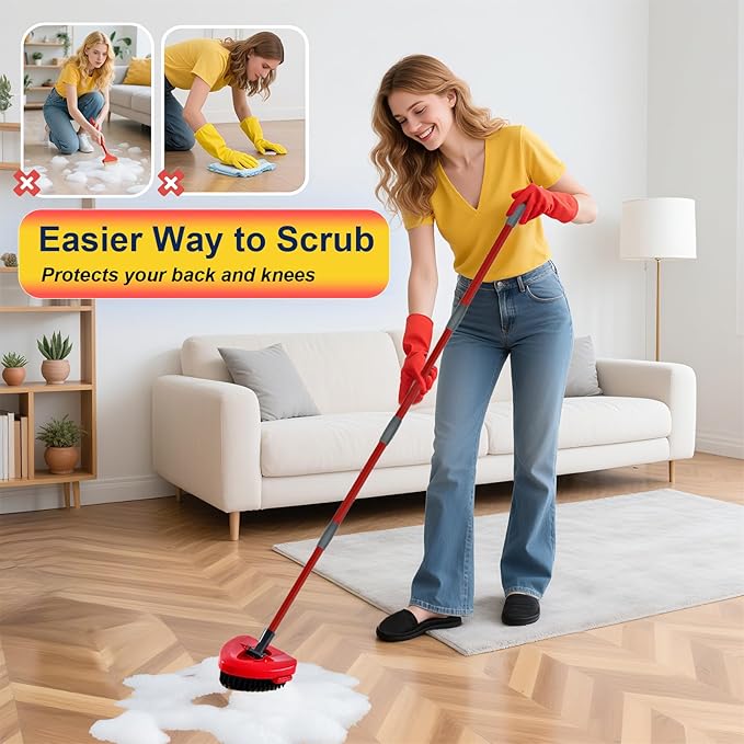 Scrubber Mop Head Replacement for O-Cedar EasyWring 1-Tank: Upgraded Dual-Action Bristles & Scouring Pad for Deep Cleaning Floors, Corners, Tile, Grout - 1 Scrub Brush & Base, 2 Sponge Pads