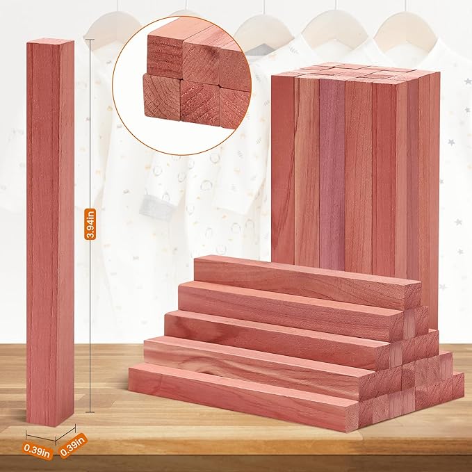 Homode Cedar Blocks for Clothes Storage, 100Pcs Cedar Sticks, Aromatic Red Cedar Wood Chips, Cedar Planks for Closets, Drawers, Wardrobe