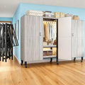 Foldable Portable Armoire Wardrobe Closet for Hanging Clothes Rack, Heavy Duty Covered Clothes Rack with Cover(HARDBOARD Magnetic), Closet Garment Rack for Bedroom Storage (KT Woodgrain Gray, 59.05in)