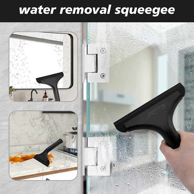NEWISHTOOL Small Squeegee for Car Windshield, Windows, Side Mirrors, Glass Door Water Removal, Silicone Blade Squeegee for Shower Door, Glass Mirror, Tile Wall Cleaning, Auto Water Blade Wiper, 2 Pack
