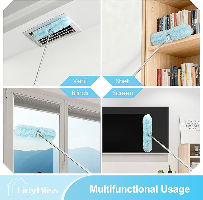 6 ft Extendable Dusters for Cleaning Compatible with Swiffer, Super Long Handle Dusting Wand Kit with 10 Refills, 360 Degree Heavy Duty Microfibers Dust Removing Tool for Ceiling Fan Wall