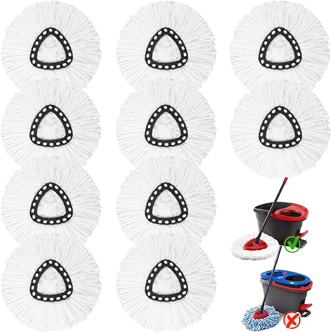 10 Pack Spin Mop Replacement Heads, 100% Microfiber Spin Mop Refill for Easy Wring Compatible with Triangle Spin Mop, 360 Degree Spinning Mop Replace Head for Floor Cleaning