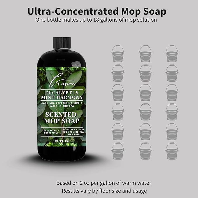 Lapew Eucalyptus Mint Scented Mop Soap - Luxury Floor Cleaner Concentrate for Mopping Tile, Laminate, Vinyl & Hardwood | Streak-Free, Low-Foam | 36 oz