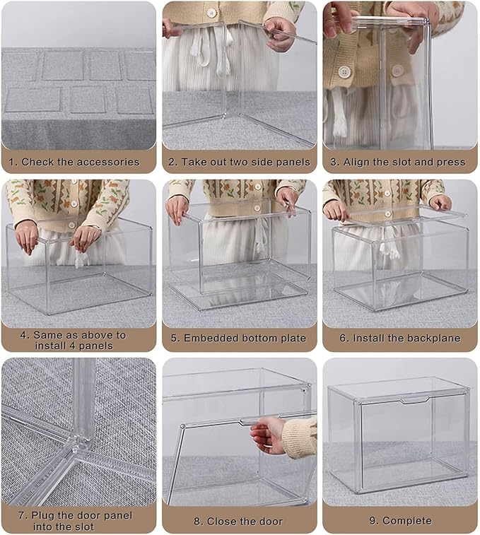 Clear Stackable Plastic Storage Bins with Magnetic Lid, Dustproof Book & Cosmetic Display Cases, Large Figures Collectibles Showcase, Shoe Box, Protection Organizer (L, Count, 5)