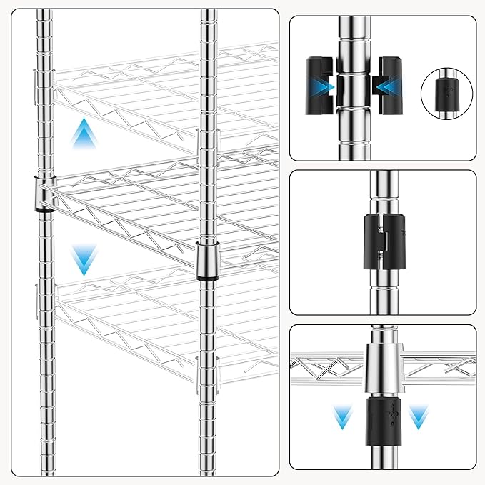 M MZG 1000 lbs 4Tier Shelf Metal Storage Shelves Wire Rack Closet Organizers with Wheel for Garage Kitchen Bathroom Laundry Chrome 13.7" D x 29.5" W x 47.2" H