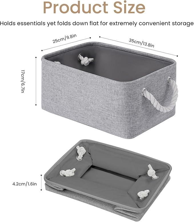 Storage Baskets for Shelves 13.8x9.8x6.7 Inch-Foldable Fabric Organizing Storage Bins with Handles, Closet & Bathroom Organizer, Home Storage for Kitchen, Office (6-Pack, Gray)