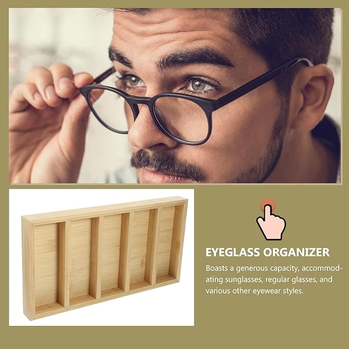 Eyewear Organizer Tray with 5 Compartments, Wear-Resistant Sunglasses Storage Display Case for Glasses and Eyeglasses, Multipurpose Glasses Holder for Home and Office