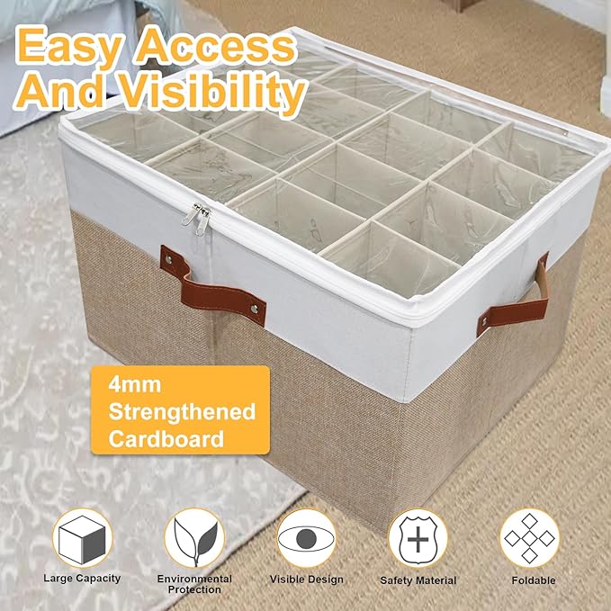 Shoe Storage Organizer for Closet,Stackable Shoe Storage Box for Entryway,Cube Storage Cabinet,Organizador De Zapato,Folding House Container with Clear Cover,Portable Holder Shoe Rack(Brown)