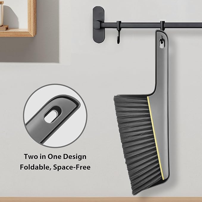 Small Broom and Dustpan Set, Hand Mini Dust-Pan and Brush, Handheld Portable Compact, 1 Piece, Gray