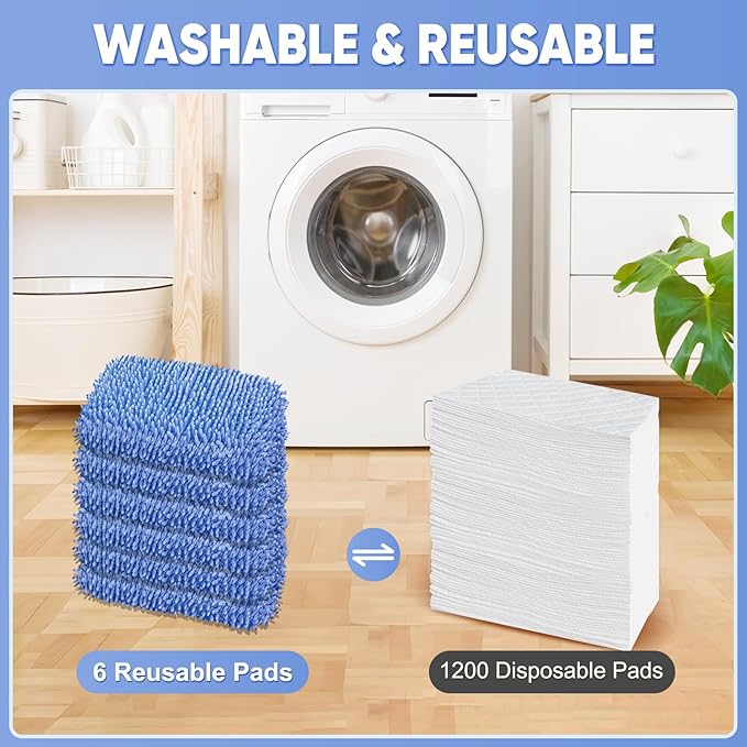 6 Pack Reusable Mop Pads Compatible with Swiffer Sweeper, Chenille Mop Refill Pads, Dry & Wet Mopping Cloths for Floor Cleaning -Blue