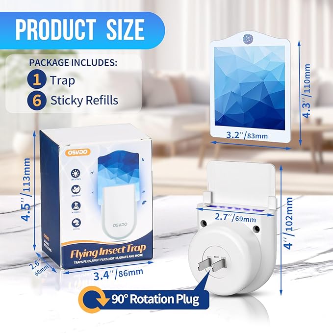 Flying Insect Trap Indoor, Effective Fruit Fly Traps, Plug-in Fly Trap Indoor, Gnat Traps for House, Moth Traps 400 Sq Ft Protection (2 Devices + 12 Refills)