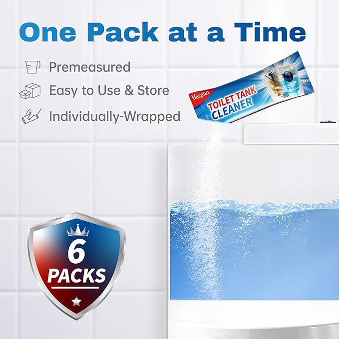 Vacplus Toilet Tank Cleaner - 6 Pack Automatic Descaler Tablets, Powerful Mold & Rust Remover, Long-Lasting Bowl Cleaning Solution