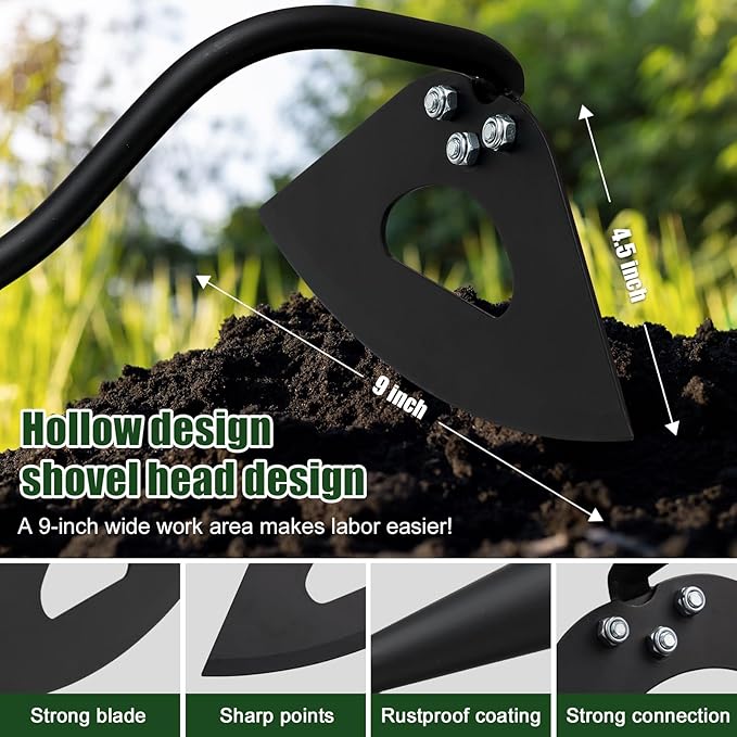 Hardened Hollow Hoe with Long Handle 48 inch Heavy Duty Garden Hoe Tool - Ergonomic Weeding Tool for Lawn, Yard & Farm, Rust-Resistant Steel with Comfort Grip, Easy Adjust & Storage