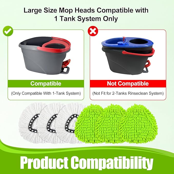 6 Pack Mop Heads Replacements for Oceda,Mop Replace Head for O Cedar Easywring 1 Tank System,Microfiber & Chenille Mopp Refills for Floor Cleaning,Dry/Wet Use,Machine Washable