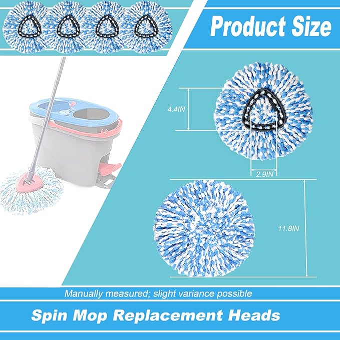8 Pack Spin Mop Replacement Heads,100% Microfiber Spin Mop Refill Head,360° Spinning Mop Replace Head for Floor Cleaning, Only Fit for RinseClean 2-Tank System