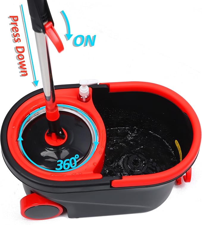 Mop and Bucket Set, Spin Mop and Bucket with Wringer, Mops for Floor Cleaning System, Stainless Steel 360 Floor Mop Bucket on Wheels, 3 Microfiber Mop Replacement Heads