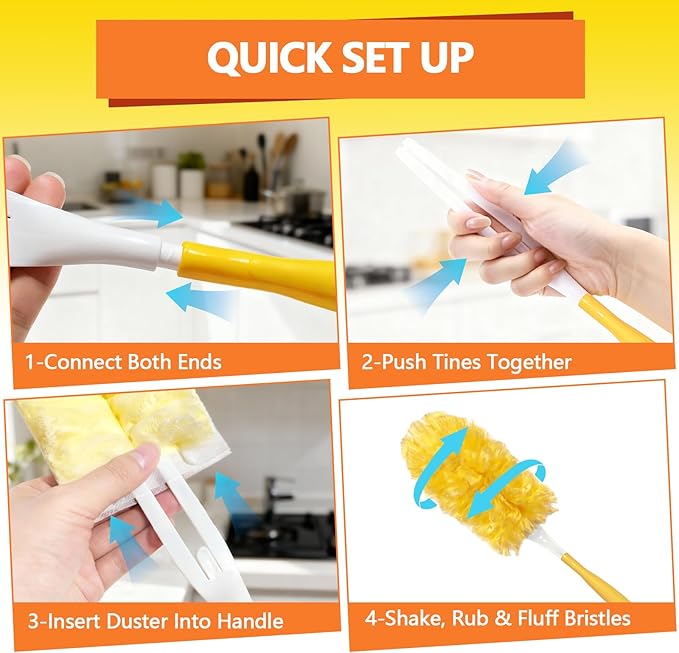 Heavy Duty Duster Refills for Swiffer Duster (40 Count) | 360° Unscented Disposable Multisurface Dusters with 1 Handle- for Home, Blinds, Fans & Corners, Yellow