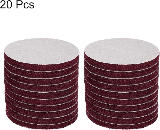 HARFINGTON 12pcs Scrubber Scouring Pads 500 Grits 5 Inch Drill Power Brush Hoop and Loop Surface Conditioning Disc Drill Scuffing Disc Scrub Pads for Home Kitchen Cleaning, Dark Red