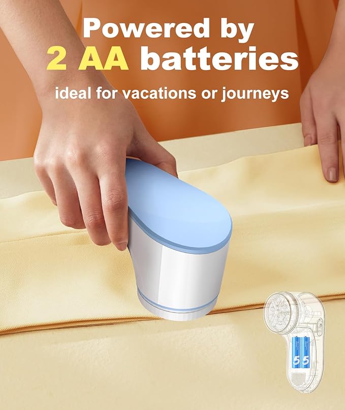 Fabric Shaver, Lint Remover for Clothes, Effectively and Quickly Remove Pills, Sweater Shaver with Stainless Steel 3-Leaf Blades and Safety Lock Protection.(Blue & White)