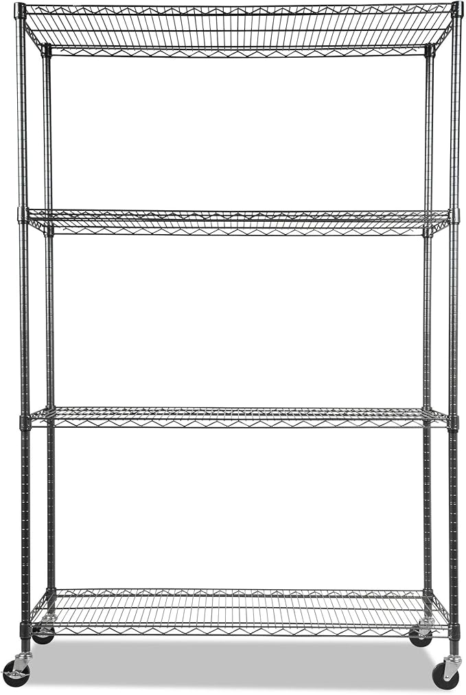 Alera Complete Wire Shelving Unit w/Caster, 48" x 18" x 72", Black Anthracite