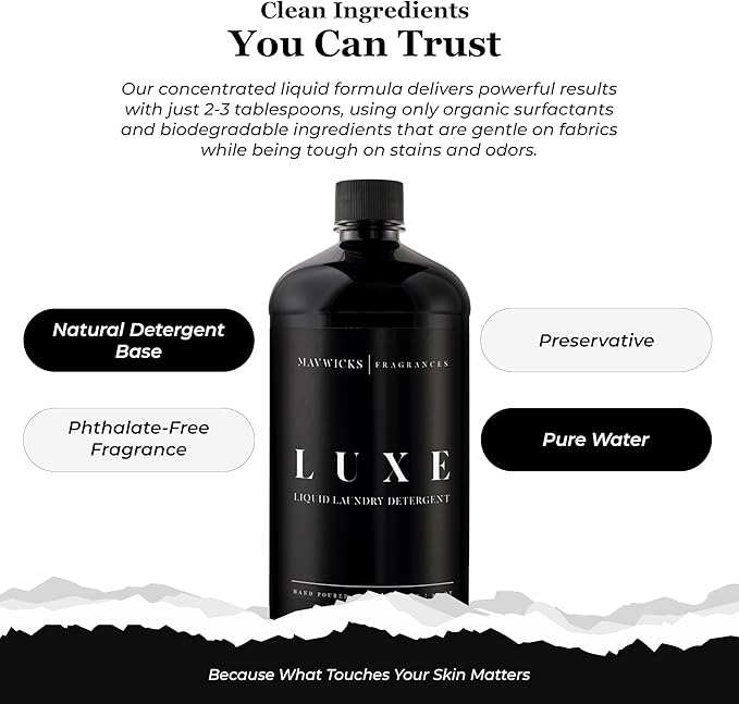Laundry Liquid Detergent (Luxe) - 32 Oz Laundry Perfume Bottle for Men & Women, Stain & Odor Remover, Deep Clean, Long-Lasting Fragrance and Freshness for All Fabrics