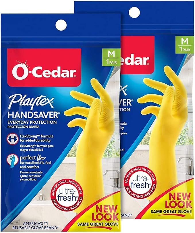 PLAYTEX HandSaver Rubber Gloves for Kitchen and Household Cleaning (2 Pairs)