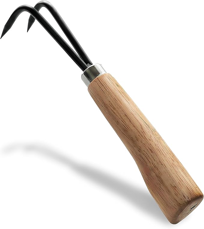 Garden Helper Double Claw Root Hook for Plants - Bonsai Repotting Tool - Heavy Duty Hardened Steel Blade with Ergonomic Wood Handle