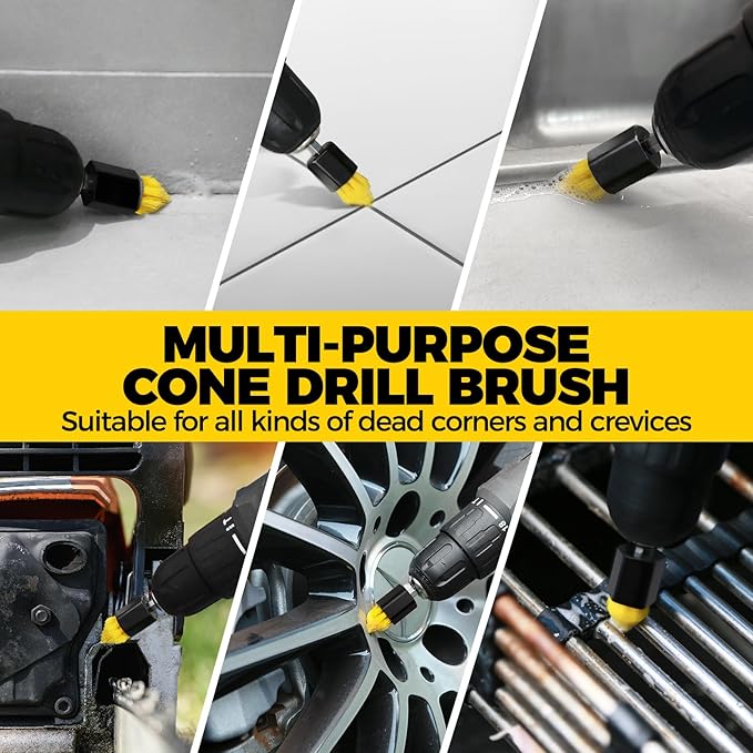 Holikme 8 Piece Drill Brush Attachments Set, Power Scrubber Brush with Extend Long Attachment，Cleaning Supplies，Scrub，Shower Scrubber，Bathtub, Bathroom, Kitchen（Black）