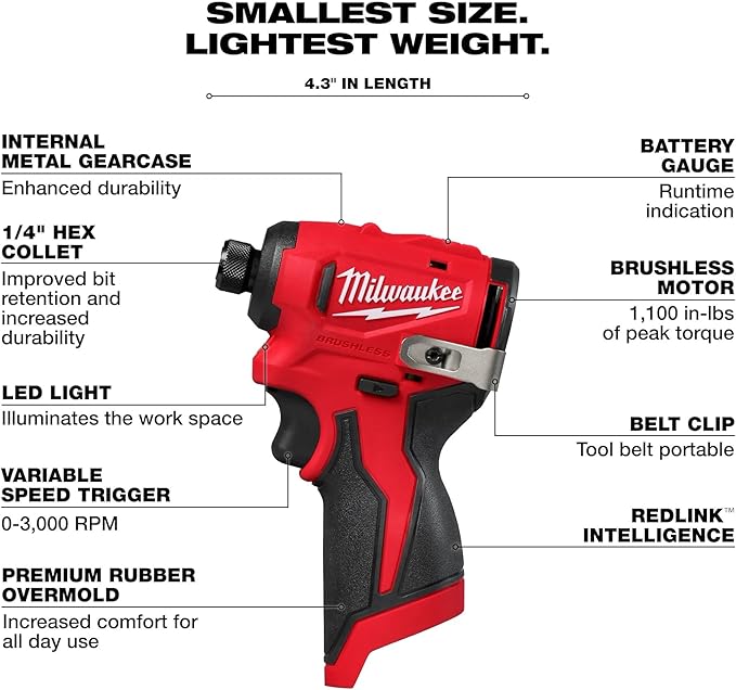 Milwaukee M12 Subcompact Brushless 1/4 Inch Hex Impact Driver (Bare Tool)