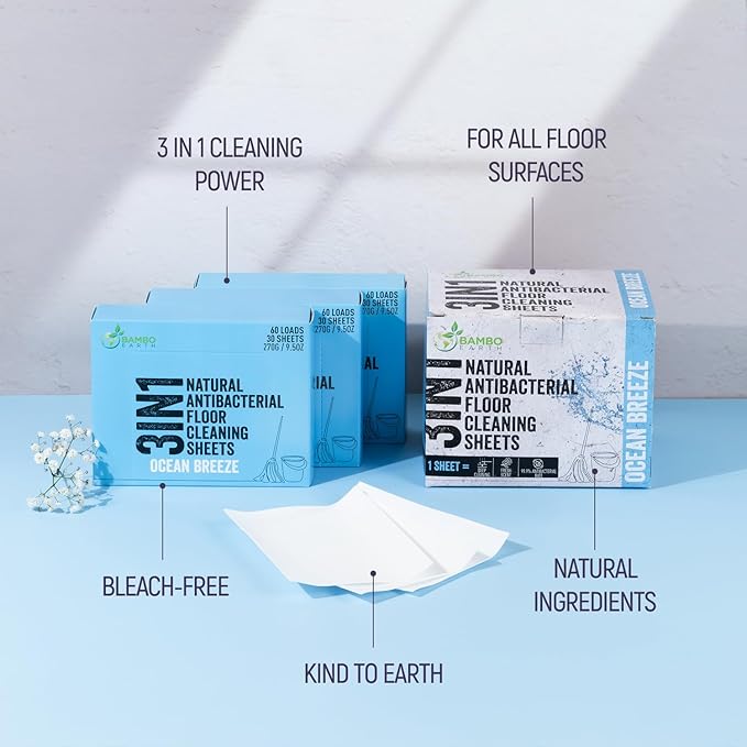 90 Pcs All Natural Floor Cleaner Sheets - Biodegradable And Dissolvable Multipurpose Mopping Concentrated Floor Cleaning Soap Detergent Strips, Mess Free Water Soluble Fast Dry Eco Friendly (Ocean)