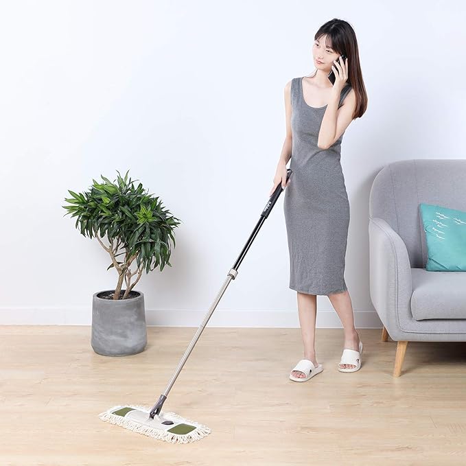Eyliden Dust Mop with Reusable Washable Pads - One Touch Replacement, Height Adjustable Handle, Total 2 Mop Cloths, Wet Dry Mops for Floor Cleaning, Hardwood, Laminate, Tile Floor Push Dust Broom