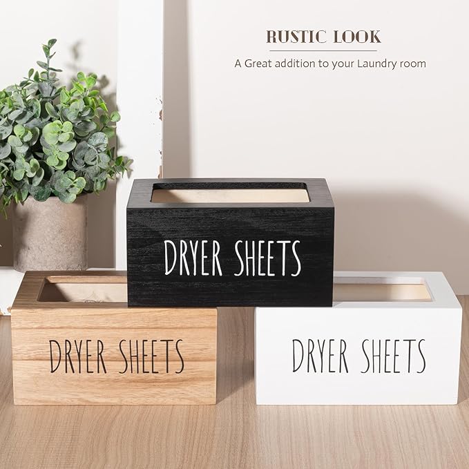 zoocatia Laundry Room Decor Dryer Sheet Container Wood Detergent Dispenser Organization and Storage Box Holder for Laundry Pods, Dryer Balls, White