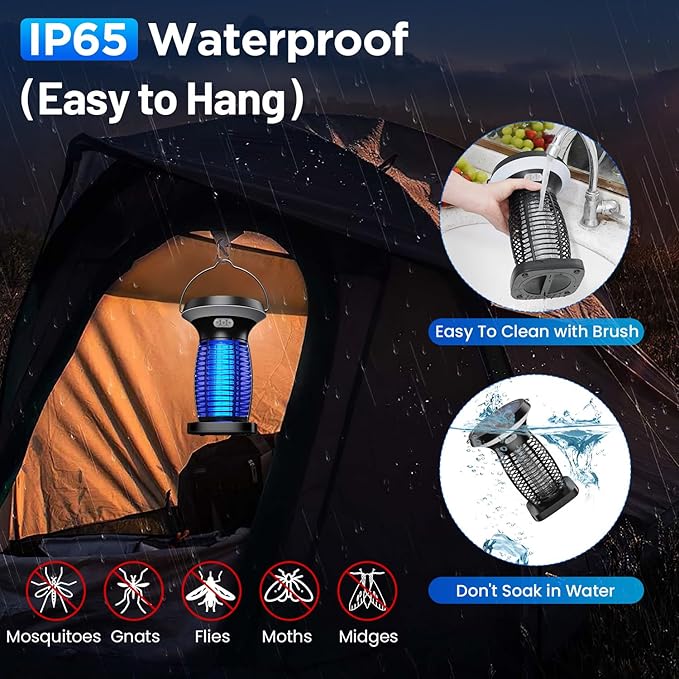 Solar Bug Zapper Outdoor Waterproof, Portable Pest Control Electric Mosquito Zapper Killer with Panel Sensor, Rechargeable Insect Trap Fly Zapper for Home, Patio, Backyard, Camping