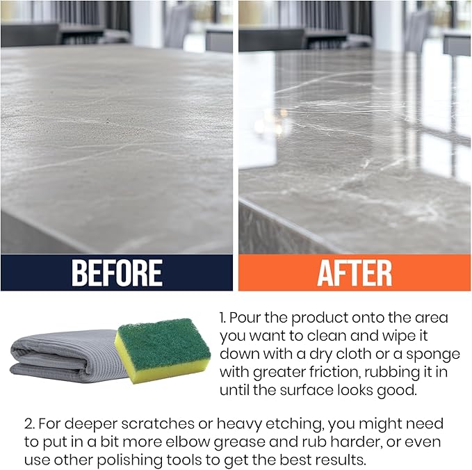 Professional Marble Etch Remover 8.8 fl. oz, Effective on Limestone, Travertine, Alabaster & Onyx, Removes Stains, Dull Spots, Water Rings & Light Scratches, Dust-Free Polishing