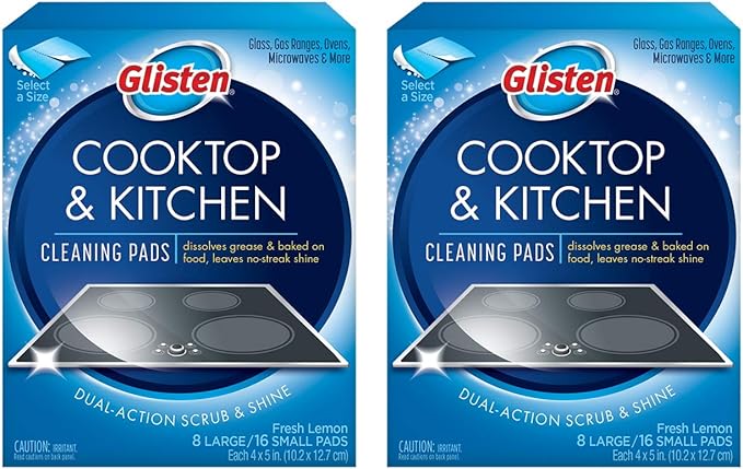 Glisten GC0608T Cooktop & Kitchen Cleaning, 8 Large/16 Small Pads Per Box, 2 Pack