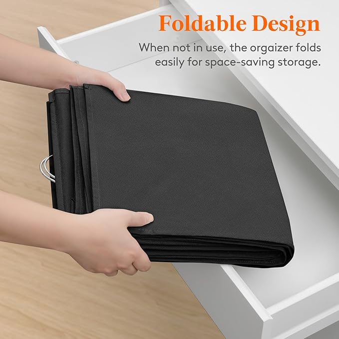 Lifewit Dual-Row Shelf Hanging Closet Organizer and Storage, Clothes Shelves with 3 Sturdy Hooks for Clothing Organization, Foldable Container Hold Up to 36 Sweaters, 6 Tier 12 Sections, Black