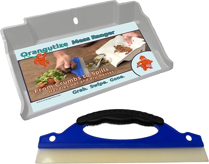 Mess Ranger | Patented Wet/Dry Cleanup Tool with Ramp & Reservoir | Captures 12oz of Liquid Spills & Pet Messes | Squeegee & Dustpan Set for Kitchen or Shop | Replace Paper Towels (White)